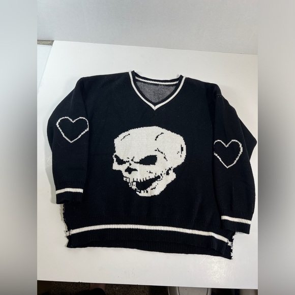 Black Skull Casual Long Sleeve Knitted Sweater Large - Picture 4 of 9